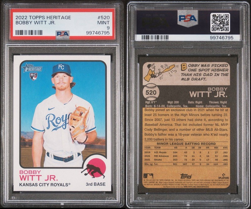 Topps Heritage High Number Bobby Witt Jr. #520 Rookie Base PSA 9 Royals 2022