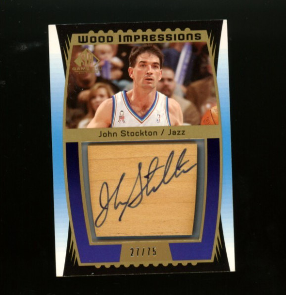 2004 SP GAME USED JOHN STOCKTON WOOD IMPRESSIONS AUTO /75 #WI-JS