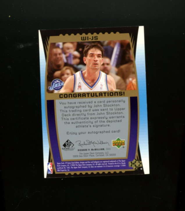 2004 SP GAME USED JOHN STOCKTON WOOD IMPRESSIONS AUTO /75 #WI-JS view 2