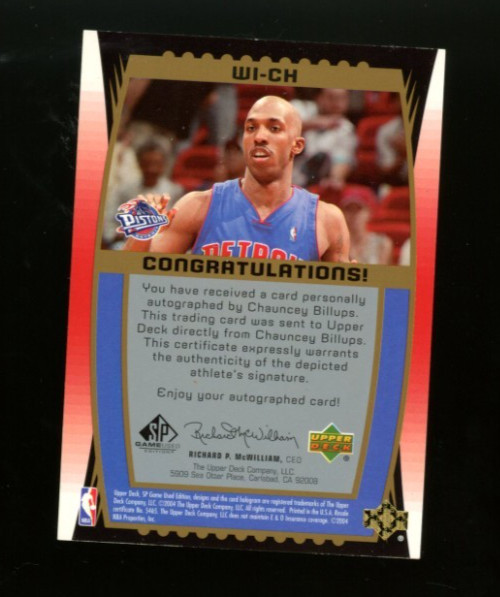 2004 Sp Game Used Chauncey Billups Wood Impressions Auto /75 view 2