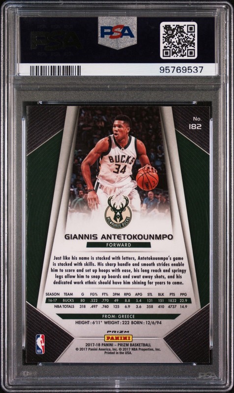 2017 Panini Prizm Giannis Antetokounmpo #182 Green Bucks PSA 10 Gem Mint view 2