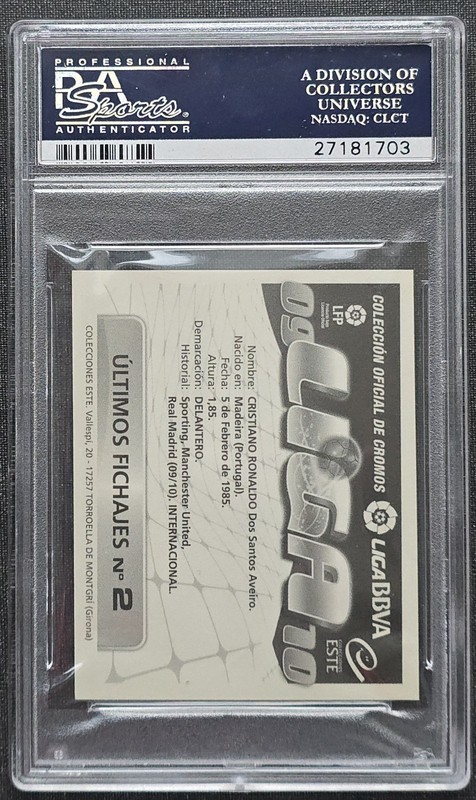 2009 Panini Stickers #2 Cristiano Ronaldo Colecciones Este PSA 9 MINT 🔥 🔥 🔥  view 2