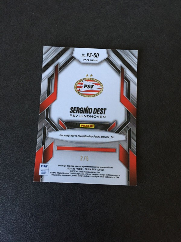 2025-26 Panini Prizm FIFA Sergino Dest PSV USA USMNT Auto Gold 2/5 SSP view 2