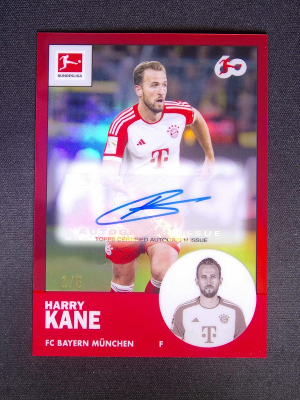1/5≈1/1 2023-24 Topps Chrome UEFA Harry Kane Auto Black Lazer Red Refractor