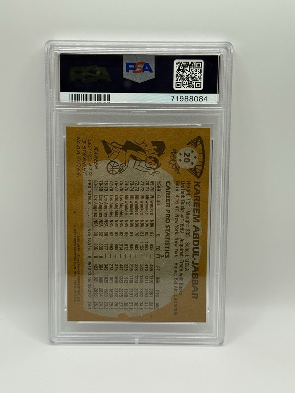 1981 Topps #20 Kareem Abdul-Jabbar PSA 8 view 2