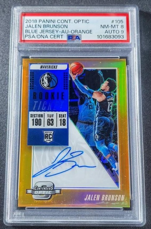 2018-19 Panini Contenders Optic Jalen Brunson RC Rookie Orange /25 Auto 9 PSA 8