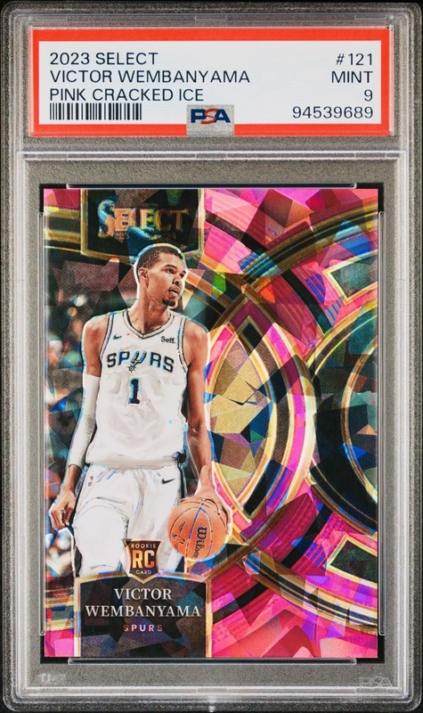 2023-24 Select Victor Wembanyama Pink Cracked Ice Prizm Rookie Premier /99 PSA 9