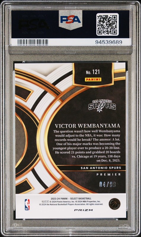 2023-24 Select Victor Wembanyama Pink Cracked Ice Prizm Rookie Premier /99 PSA 9 view 2