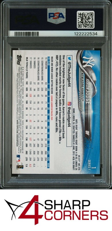 2018 TOPPS RAINBOW FOIL ALL-STAR ROOKIE #1 AARON JUDGE YANKEES PSA 9 view 2
