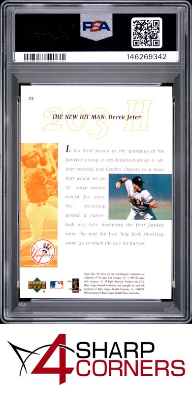 1999 UPPER DECK CHOICE #33 DEREK JETER YANKEES HOF PSA 10 view 2