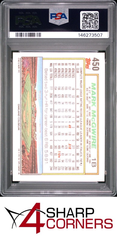 1992 TOPPS #450 MARK McGWIRE ATHLETICS PSA 10 view 2