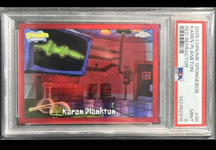 2025 Topps Chrome SpongeBob Karen Plankton Red Refractor /5 PSA 9 Mint
