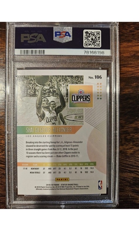 2018 Panini Status Shai Gilgeous-Alexander RC #106 PSA 10 Gem Mint! OKC Thunder! view 2