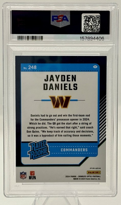 2024 Panini Donruss Optic - Rated Rookie Jayden Daniels #248 Holo Prizm PSA 8 view 2