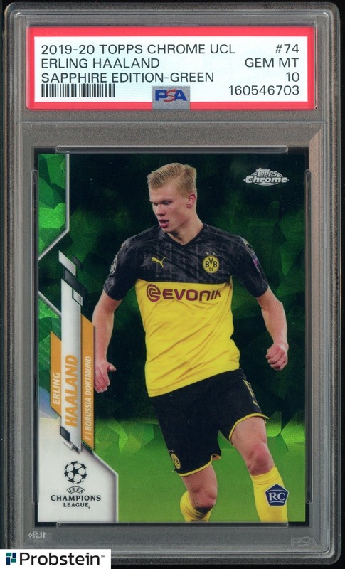 2019-20 Topps Chrome UCL Soccer Sapphire Green #74 Erling Haaland RC /75 PSA 10