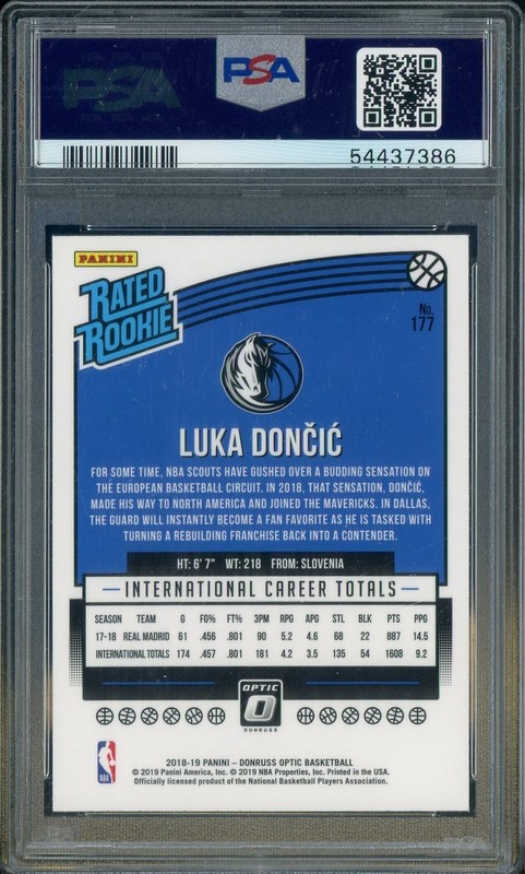 #1 2018 Donruss Optic #177 Luka Doncic Mavericks RC Rookie PSA 10 GEM MINT view 2