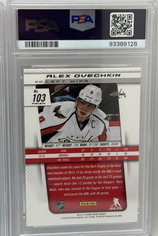 PSA Mint 9 2013-14 Panini Prizm SILVER 103 Alexander Ovechkin Washington Capital view 2