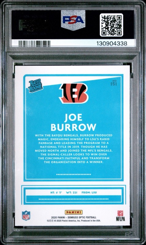 Joe Burrow 2020 Panini Donruss Optic Rated Rookie PSA 8 Cincinnati Bengals RC view 2