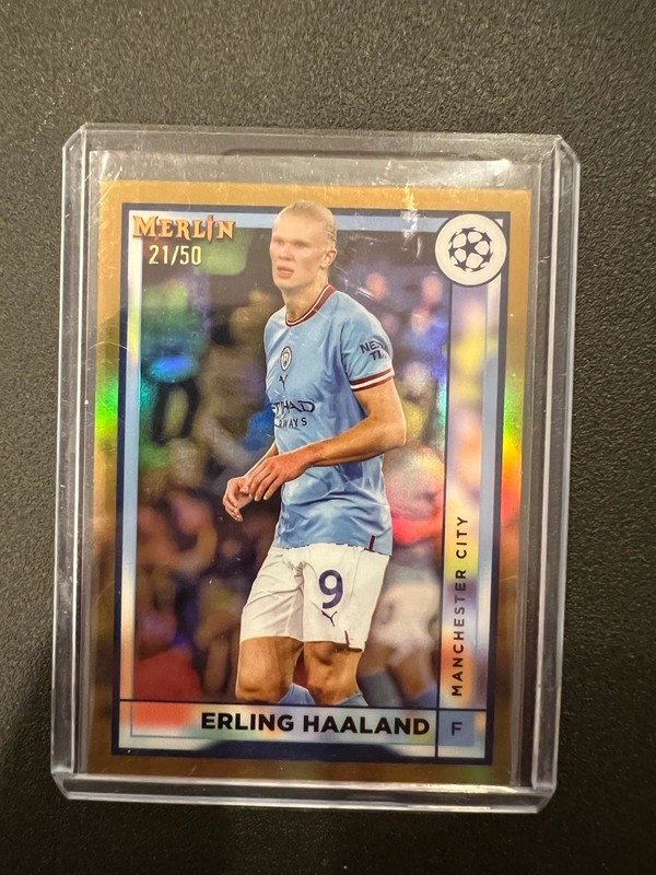 2023 Topps Merlin UEFA Club Competitions - Erling Haaland #92 Gold Refractor /50