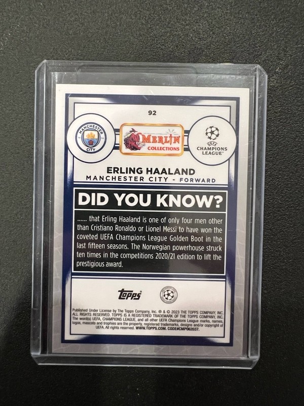 2023 Topps Merlin UEFA Club Competitions - Erling Haaland #92 Gold Refractor /50 view 2