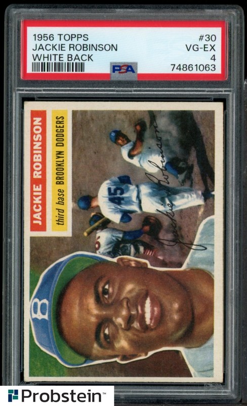 1956 Topps #30 Jackie Robinson Brooklyn Dodgers HOF White Back PSA 4 VG-EX