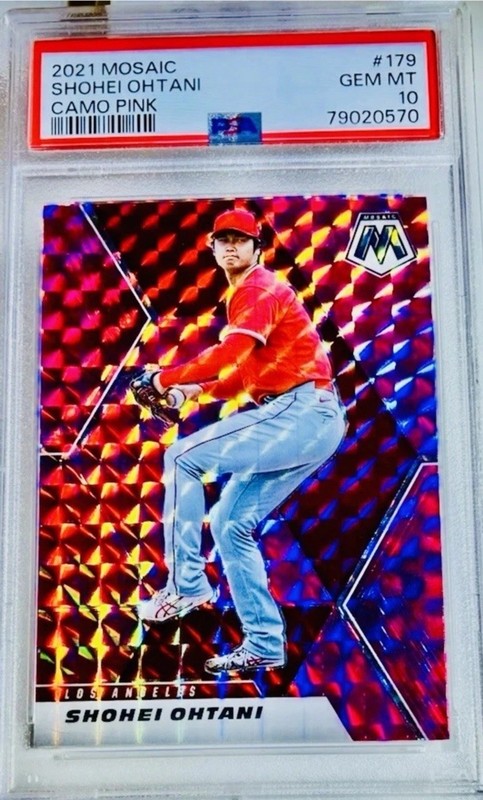 2021 Panini Mosaic Shohei Ohtani No. 179 Pink Camo Mosaic Prizm No Auto Psa 10