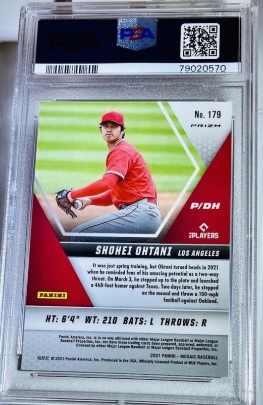 2021 Panini Mosaic Shohei Ohtani No. 179 Pink Camo Mosaic Prizm No Auto Psa 10 view 2
