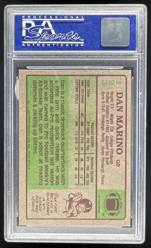 1984 Topps #123 Dan Marino RC PSA 8 view 2