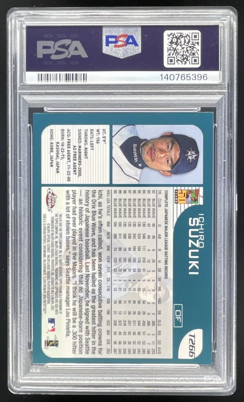 2001 Topps Traded & Rookies Chrome #T266 Ichiro Suzuki RC PSA 7 view 2