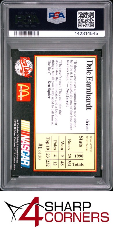 1991 MAXX McDONALD'S #1 DALE EARNHARDT HOF WITH BLUE ON LOGO POP 3 PSA 8 view 2
