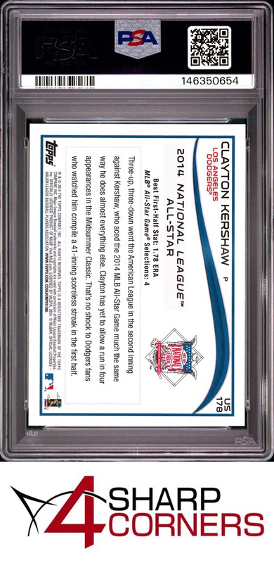 2014 TOPPS UPDATE #US178 CLAYTON KERSHAW DODGERS PSA 10 view 2