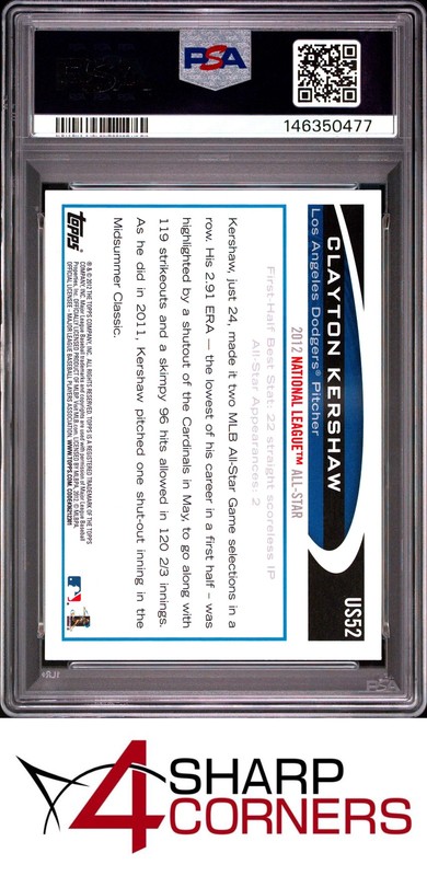 2012 TOPPS UPDATE #US52 CLAYTON KERSHAW PSA 10 view 2
