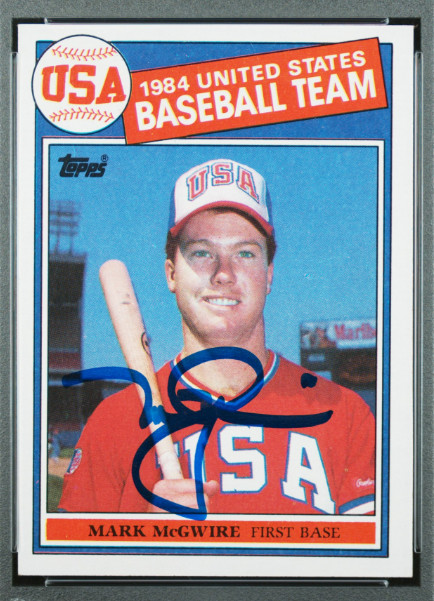 1985 Topps Mark McGwire Signed USA Rookie Baseball Card PSA 7 DNA 10 Certified view 2