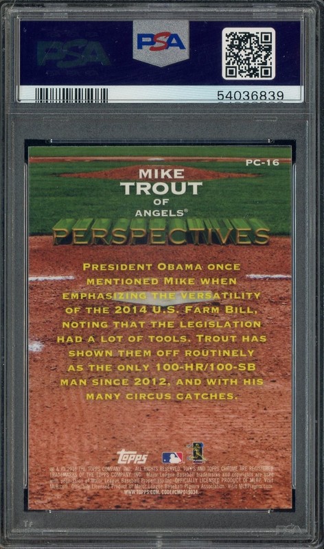 2016 Topps Chrome Perspectives Refractor #PC-16 Mike Trout Angels PSA 10 view 2