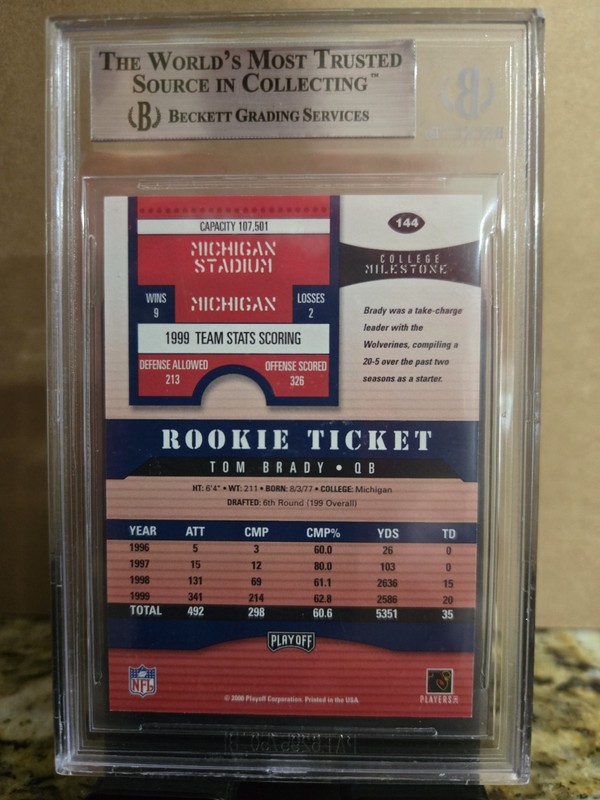 2000 Playoff Contenders Tom Brady Rookie RC Auto #144 BGS Altered Authentic Auto view 2