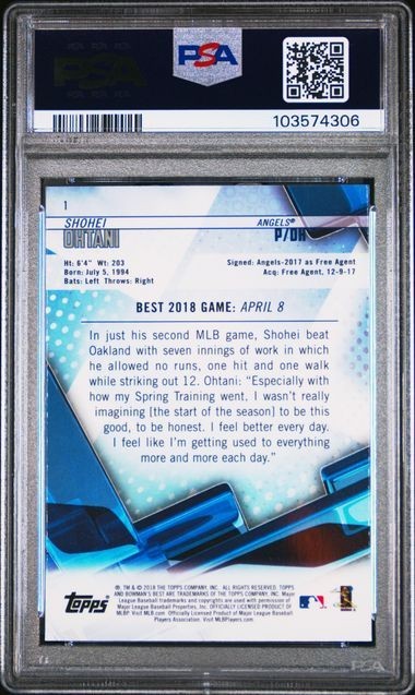 2018 BOWMAN'S BEST #1 SHOHEI OHTANI ROOKIE RC PSA 10 view 2