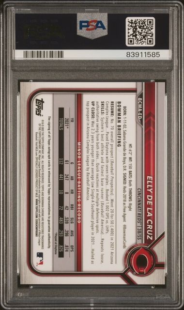 2022 Bowman Chrome Mega Box Autographs #ED Elly De La Cruz Auto PSA 10 view 2