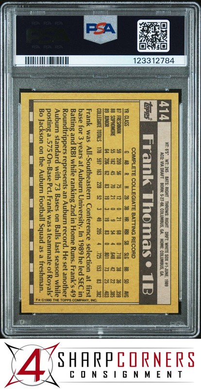 1990 TOPPS #414 FRANK THOMAS RC HOF NAME ON FRONT PSA 10 DNA AUTO 10 view 2