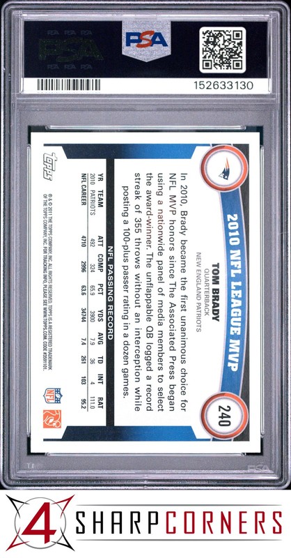 2011 TOPPS #240 TOM BRADY PATRIOTS LEAGUE MVP PSA 10 view 2