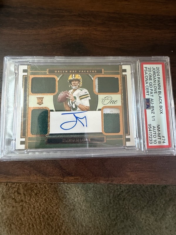 2024 Panini Black Box 1/1 Jordan Love Rookie Auto Panini One  PSA 8 Auto 10 