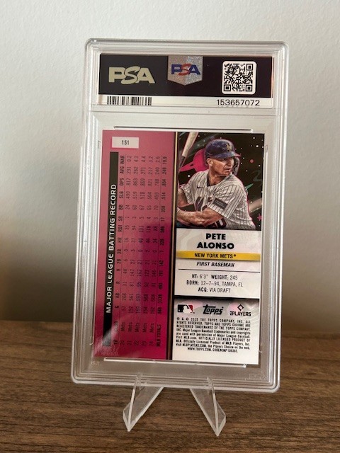 2025 Topps Chrome Cosmic #151 Pete Alonso Orange Galactic Refractor #/25 PSA 9 view 2