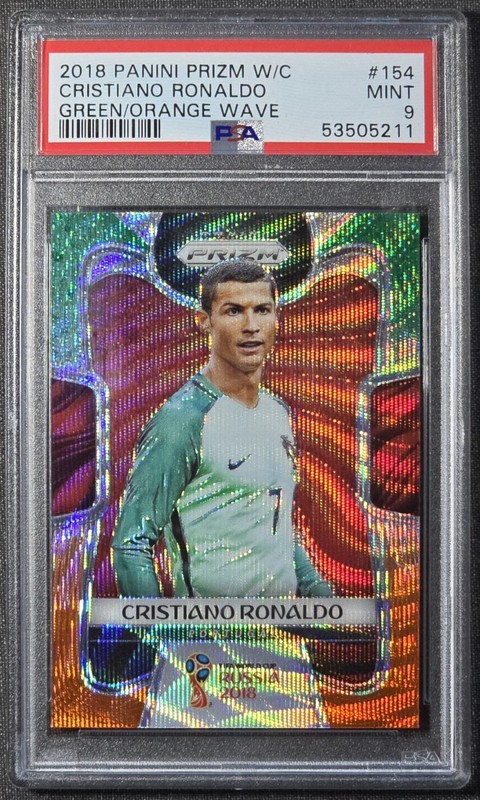 2018 Panini Prizm World Cup #154 Cristiano Ronaldo Green Orange Wave PSA 9 MINT 