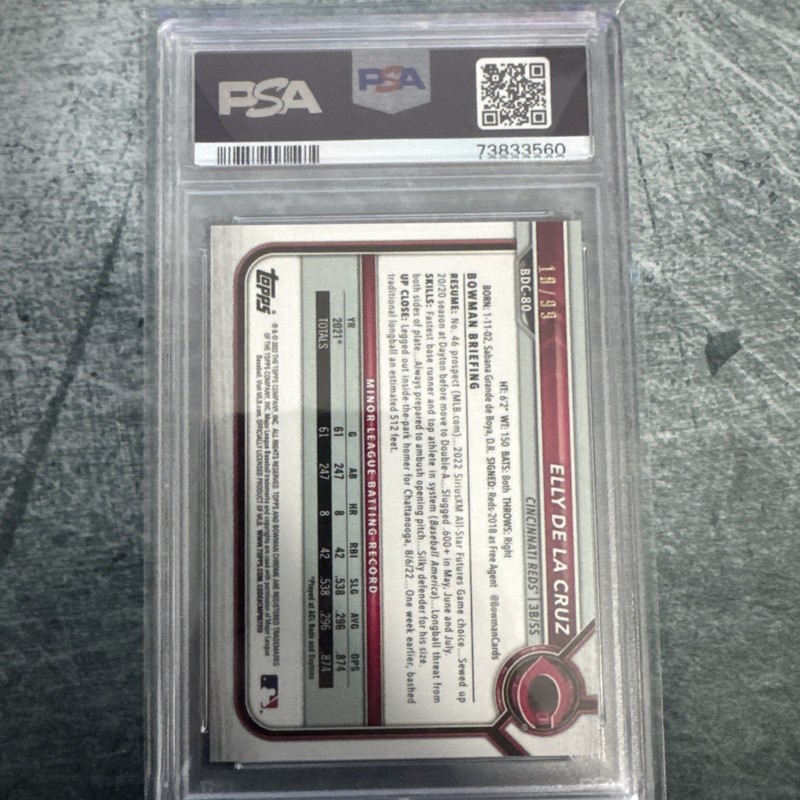 PSA 10-2022 Bowman Draft - Chrome Elly De La Cruz #BDC-80 Green Sparkle /99 view 2