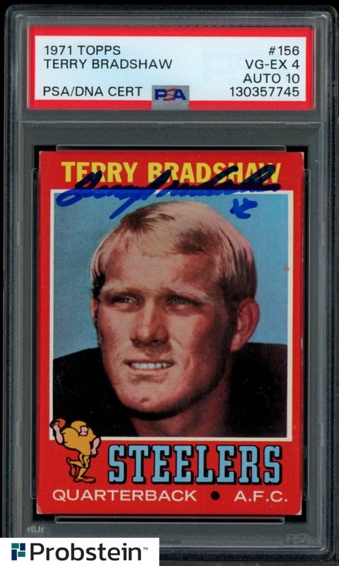 1971 Topps Football #156 Terry Bradshaw RC Rookie HOF PSA 4 PSA/DNA 10 AUTO