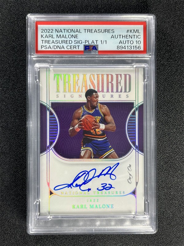One Of One 1/1 2022-23 National Treasures Karl Malone Platinum PSA 10 Auto