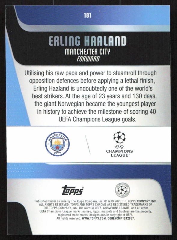 2025-26 Topps Chrome UEFA Club Competitions - Erling Haaland #181 Prism view 2