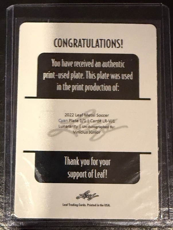 2022 Leaf Metal Soccer Vinicius Junior Cyan Printing Plate #’d 1/1! Vini Jr! view 2