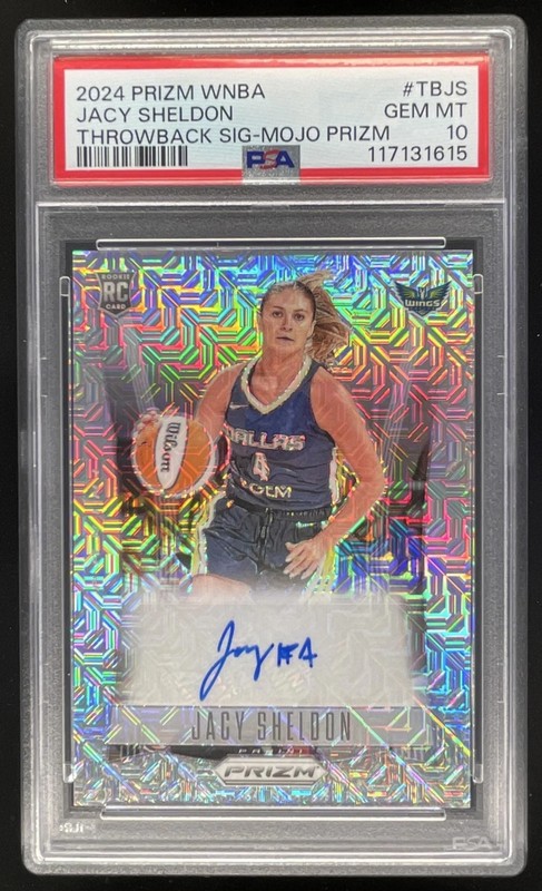 2024 WNBA Prizm Throwback Mojo Prizm #TB-JS Jacy Sheldon RC Auto /25 PSA 10
