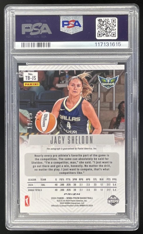 2024 WNBA Prizm Throwback Mojo Prizm #TB-JS Jacy Sheldon RC Auto /25 PSA 10 view 2