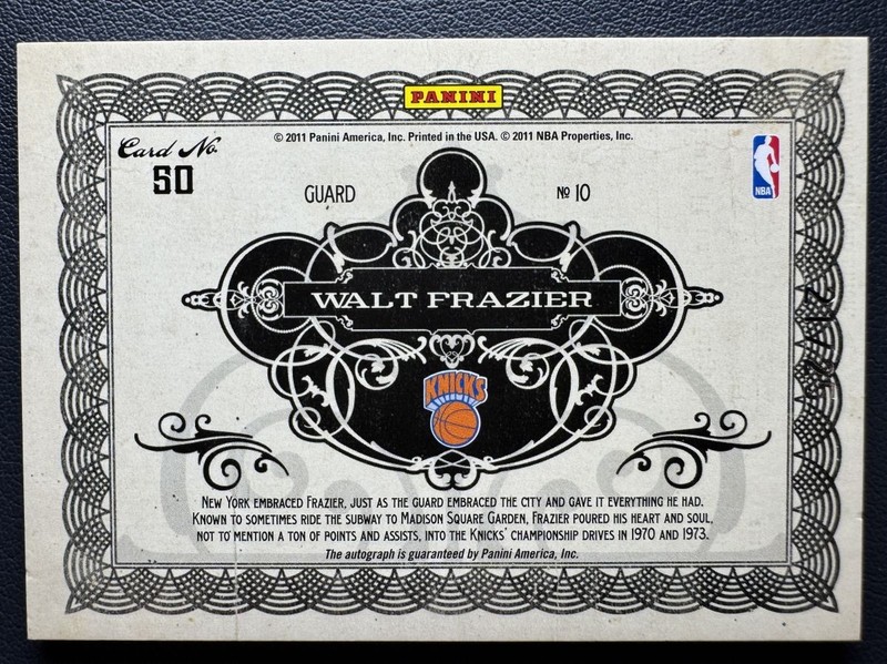 2010-11 Panini Gold Standard Walt Frazier #10 NBA Logoman Patch Auto Knicks view 2